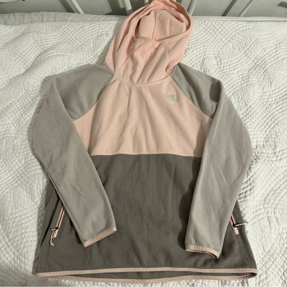The north face color block pink pullover hoodie